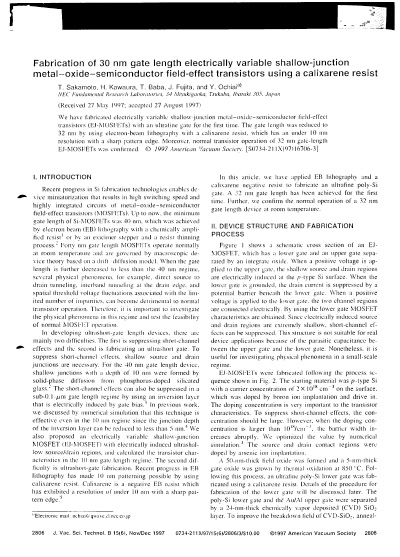 Fabrication of 30 nm gate length electrically variable shallow-junction metal–oxide–semiconductor field-effect transistors using a calixarene resist
