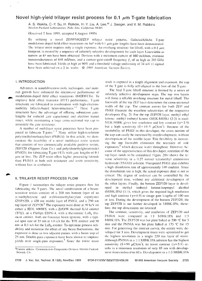 Novel high-yield trilayer resist process for 0.1 µm T-gate fabrication