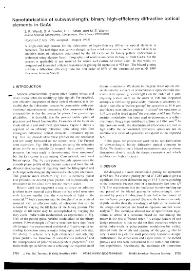 Nanofabrication of subwavelength, binary, high-efficiency diffractive optical elements in GaAs