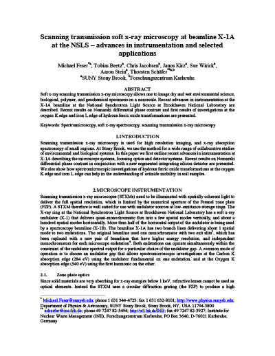 Scanning transmission soft x-ray microscopy at beamline X-1A at the NSLS - advances in instrumentation and selected applications