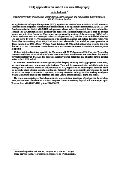 HSQ application for sub-10 nm scale lithography