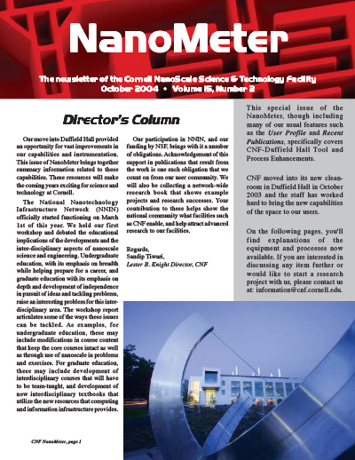 NanoMeter - the newsletter of the Cornell NanoScale Science & Technology Facility