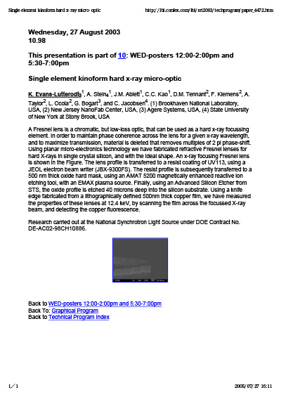 Single element kinoform hard x-ray micro-optic