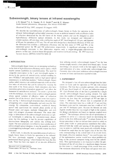 Subwavelength, binary lenses at infrared wavelengths