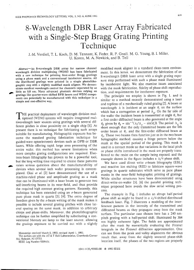 8-Wavelength DBR Laser Array Fabricated with a Single-Step Bragg Grating Printing Technique