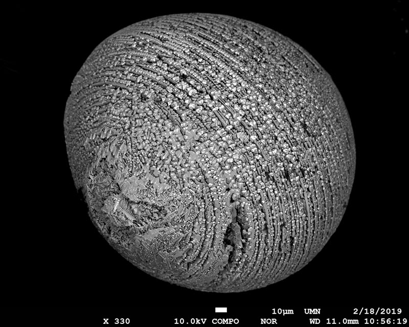 SUBJECT: A micrometeorite found on a rooftop in Minnesota; CREDIT: Anette von der Handt, University of Minnesota; METHOD/INSTRUMENT: JEOL JXA-8530FPLUS EPMA