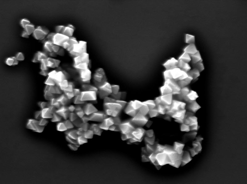 TITLE: Pareidolia at the Microscale: A Unicorn in MOF-808; SUBJECT: This SEM image of MOF-808 reveals an unexpected unicorn-like silhouette formed by the intersection of rod-like particles.; CREDIT: Arshia Sulaiman, Virginia Tech; METHOD/INSTRUMENT: JEOL SEM