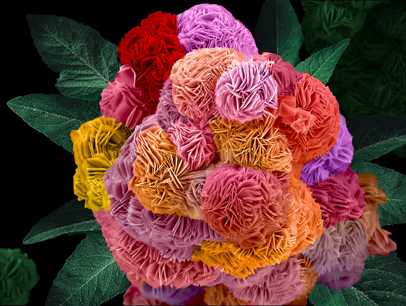 TITLE: Flower power; SUBJECT: Vanadium oxide nano structure synthesized from two-dimensional vanadium carbide MXenes; CREDIT: Yeonjin Baek, Auburn University; METHOD/INSTRUMENT: JEOL JSM-7000F SEM