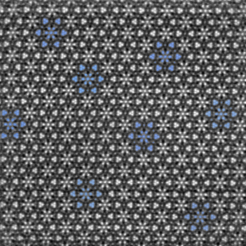 TITLE: Snowflakes; SUBJECT: High-resolution HAADF-STEM image of garnet along [111] zone axis; CREDIT: Nina Daneu, Jožef Stefan Institute; METHOD/INSTRUMENT: JEM-ARM 200 CF TEM