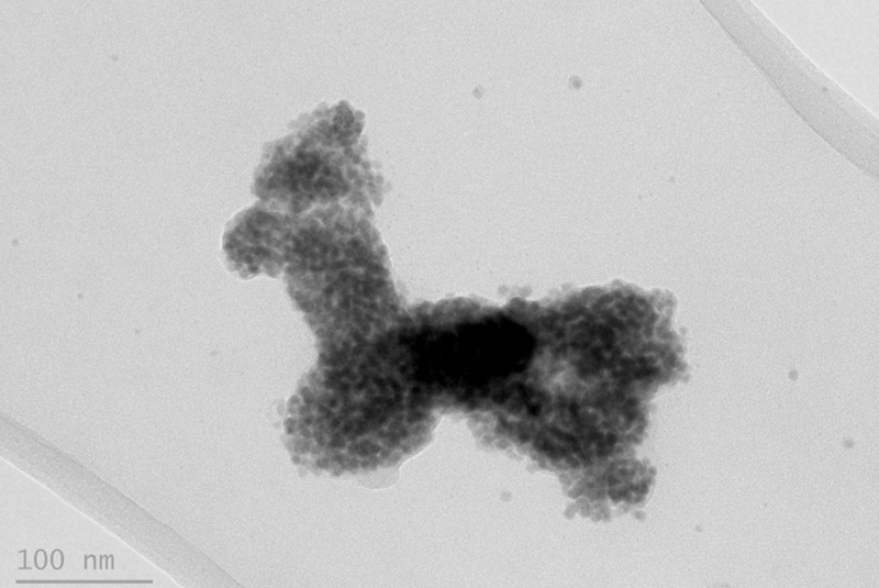 TITLE: Nano-Llama; SUBJECT: High-Resolution Image of CuAgSe nanoparticles; CREDIT: Beatriz Vargas, LENS group at Universitat de Barcelona; METHOD/INSTRUMENT: JEOL J2100 TEM