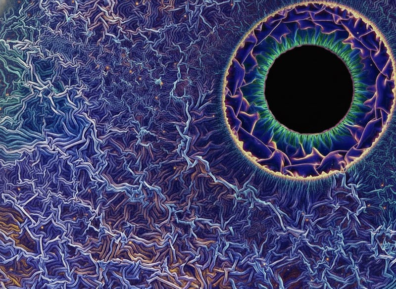 TITLE: Black Hole in Multimaterials Universe; SUBJECT: Wavy interconnected multi-material interface morphology; CREDIT: Zahra Bahranifard, Virginia Tech; METHOD/INSTRUMENT: JEOL SEM