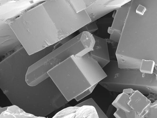 Salt from a local salt bed in California. Original SEM micrograph.