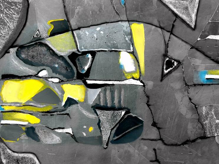 Meteorite micrograph with artist’s interpretation in paint -  Sheri Neva and Shalla Javid