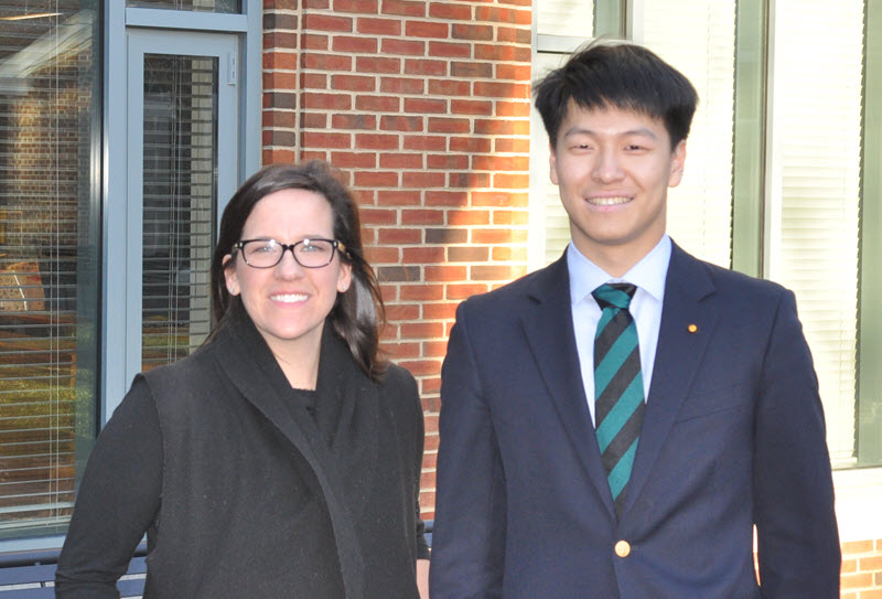 Dr. Holly Golecki, Upper School Science Teacher, with student Yiheng Chen.