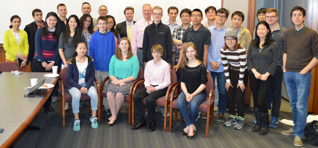 Concord Middle School students formed a good relationship with MIT researchers during their work. Standing in the middle are MIT Prof. Markus Buehler, Ph.D., and Concord Middle School 8th grade teacher Douglas Shattuck.
