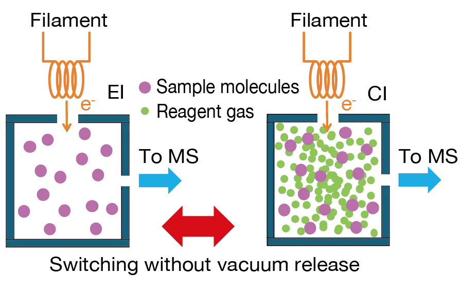Schematic diagram of EI/CI combination ion source